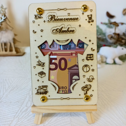 Carte cadeau mariage en bois – Emballage billet original – Gravure laser personnalisée – Idée cadeau pour mariés