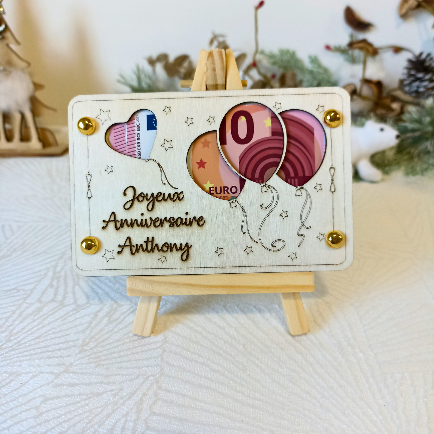 Carte cadeau mariage en bois – Emballage billet original – Gravure laser personnalisée – Idée cadeau pour mariés