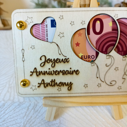 Carte cadeau mariage en bois – Emballage billet original – Gravure laser personnalisée – Idée cadeau pour mariés