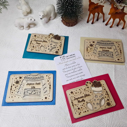 Carte cadeau bois personnalisée – Gravure laser artisanale unique - Idée Noël #4