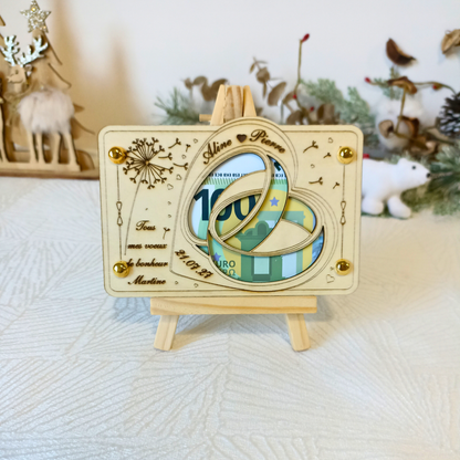 Carte cadeau mariage en bois – Emballage billet original – Gravure laser personnalisée – Idée cadeau pour mariés