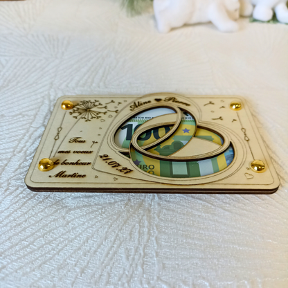 Carte cadeau mariage en bois – Emballage billet original – Gravure laser personnalisée – Idée cadeau pour mariés