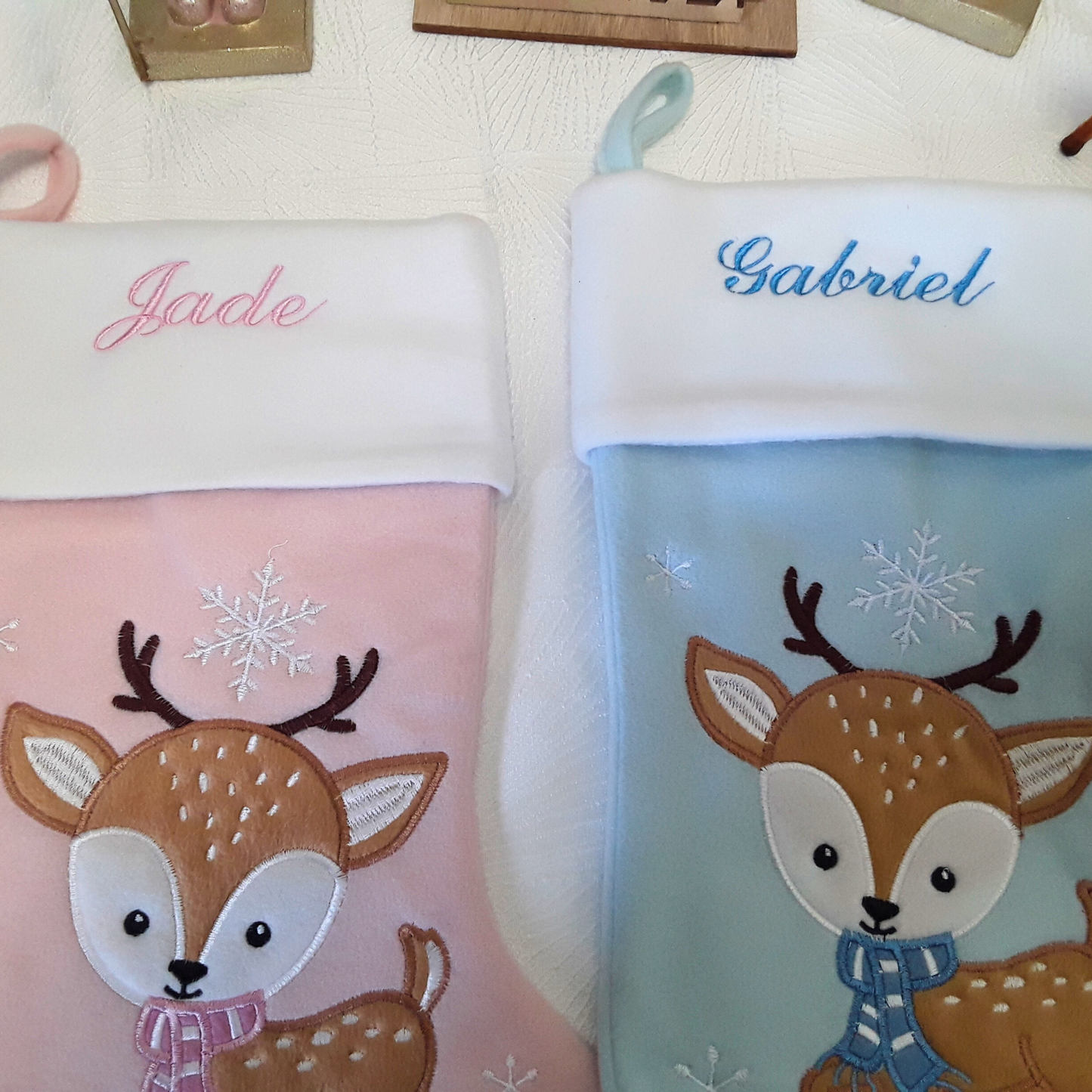 Chaussette de Noël Personnalisée - Prénom Brodé - Fait Main en France - Couleur fil et Motif au choix