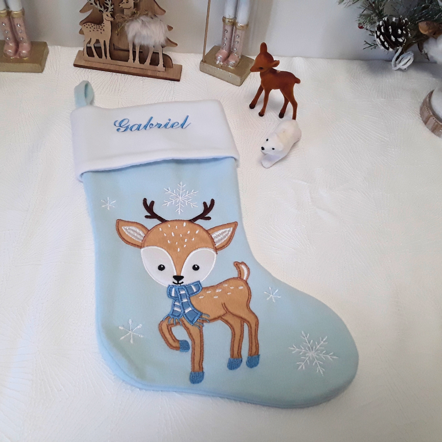 Chaussette de Noël Personnalisée - Prénom Brodé - Fait Main en France - Couleur fil et Motif au choix