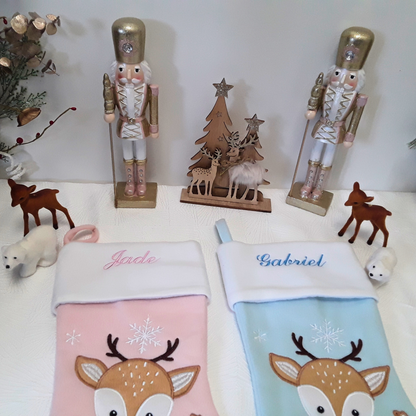 Chaussette de Noël Personnalisée - Prénom Brodé - Fait Main en France - Couleur fil et Motif au choix