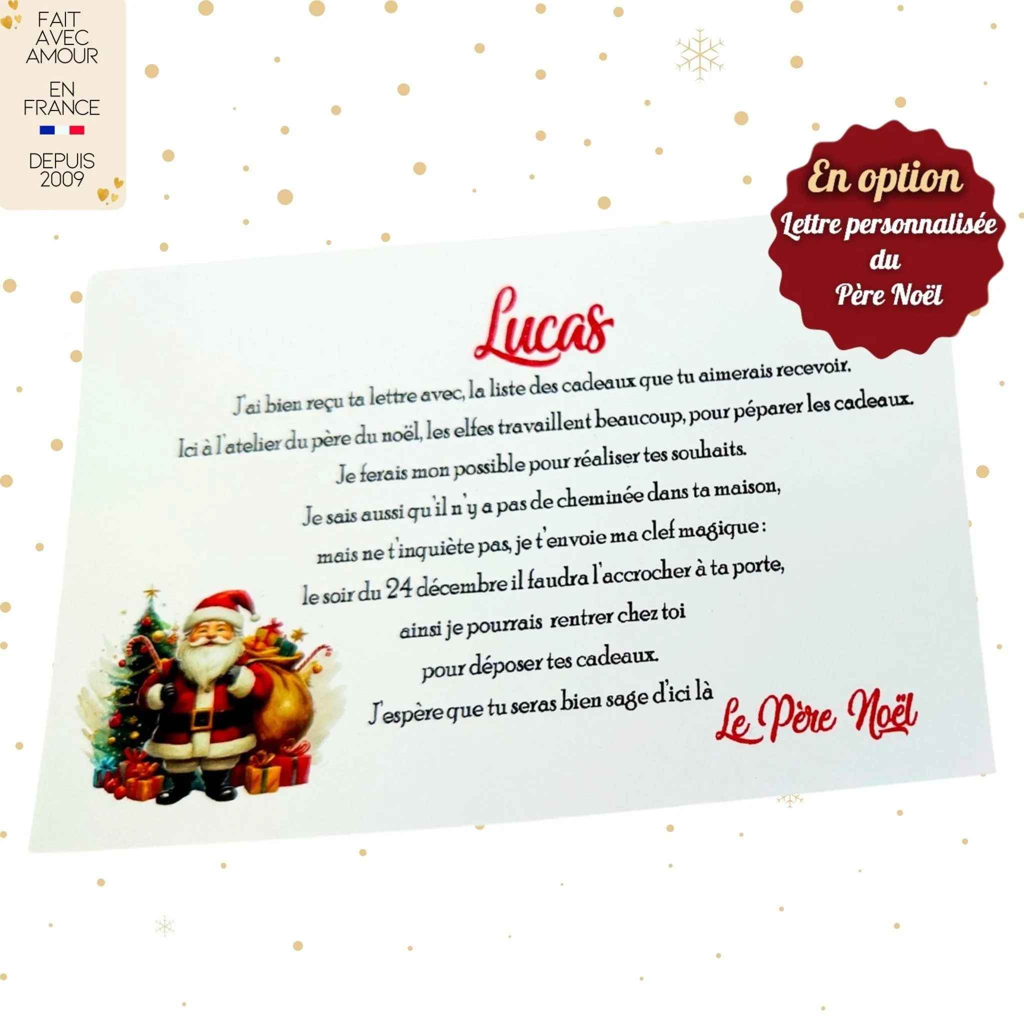 Clé Magique Du Père Noël Personnalisée Avec Prénom - Plaque Bois Gravée + Clé Vintage - Tradition De Noël Pour Enfants