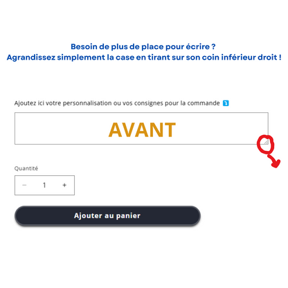 Coin inférieur droit à tirer pour agrandir le champ de personnalisation.
