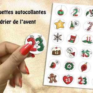 Calendrier de l'Avent - Lot de 24 étiquettes Autocollantes de Noël - Emballage et paquets cadeaux