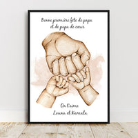 Joyeux anniversaire papa, Portrait personnalisé père et fils, cadeau fête des pères, affiche main papa, couleur et texte personnalisables