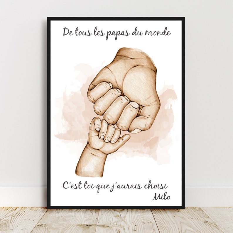 Joyeux anniversaire papa, Portrait personnalisé père et fils, cadeau fête des pères, affiche main papa, couleur et texte personnalisables