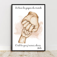 Joyeux anniversaire papa, Portrait personnalisé père et fils, cadeau fête des pères, affiche main papa, couleur et texte personnalisables