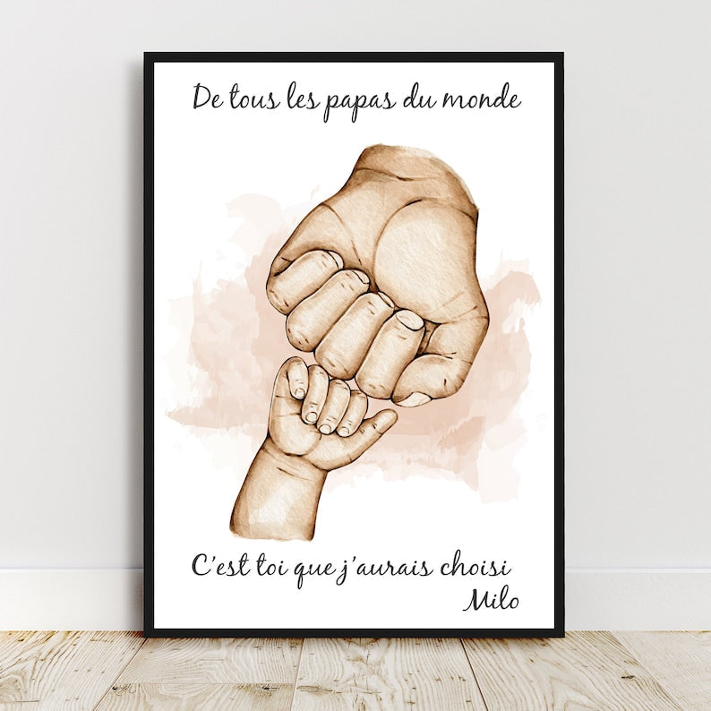 Vatertagsgeschenk, personalisiertes Happy Dad's Day-Poster im A4-Format, Geschenkidee für junge Väter, Familienporträt, Schwangerschaftsanzeige für Väter