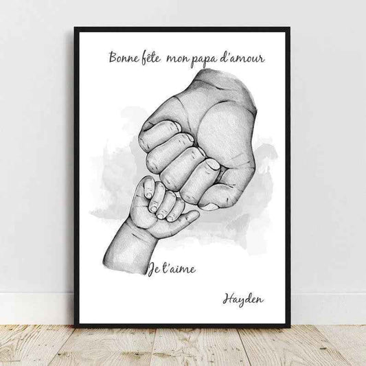 Happy birthday dad, Personalized father and son portrait, Father's Day gift, dad hand poster, customizable color and text