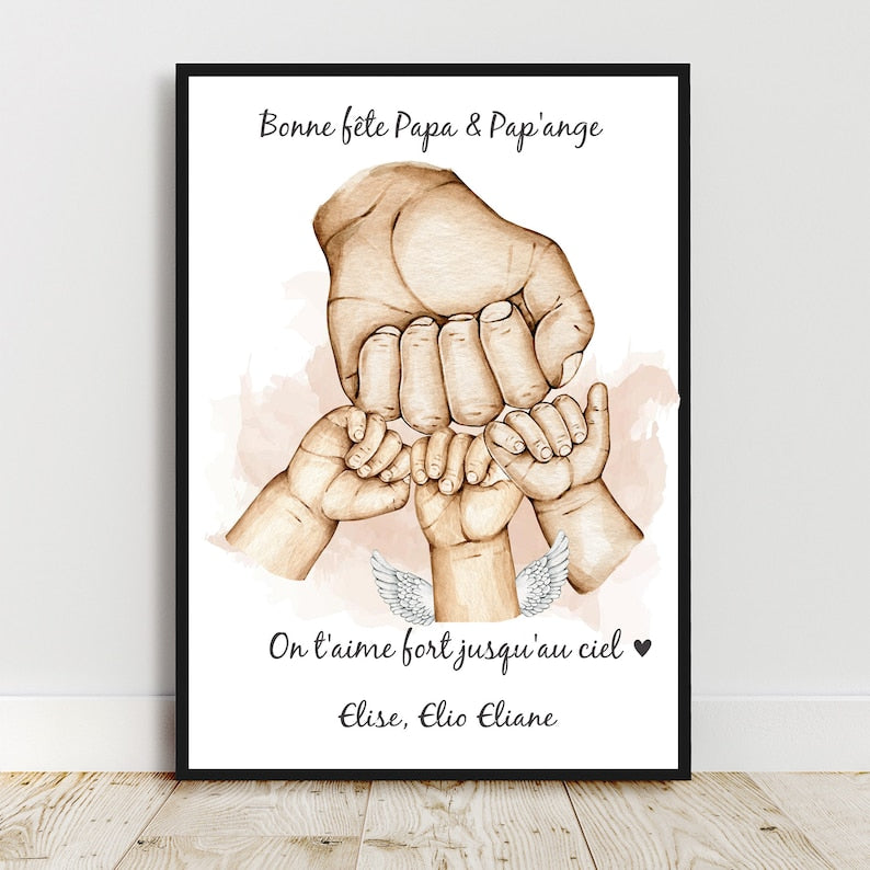 Vatertagsgeschenk, personalisiertes Happy Dad's Day-Poster im A4-Format, Geschenkidee für junge Väter, Familienporträt, Schwangerschaftsanzeige für Väter