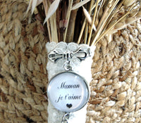 Bijou pour bouquet de mariée, médaillon double, photo et texte personnalisable, mémorial, hommage mariage