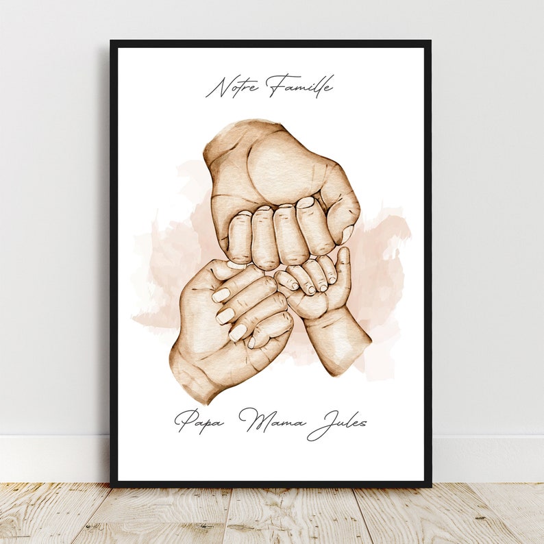 Affiche Famille Personnalisée - Portrait Papa Maman Enfant - Cadeau Personnalisé Fête des Pères et Fête des Mères - Personnalisation Couleur et Texte