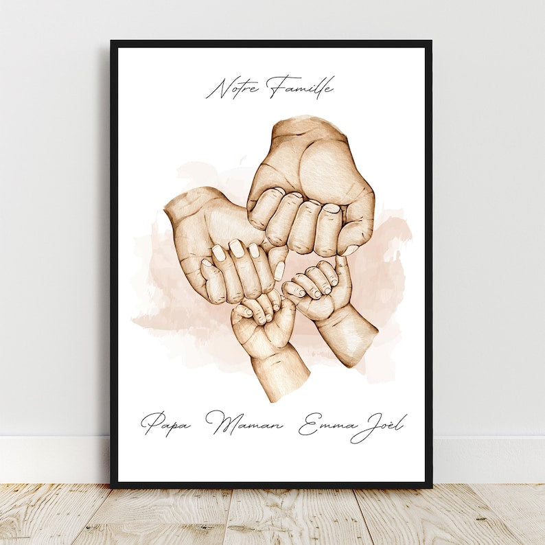 Affiche famille personnalisée, format A4-A5-A6, sans cadre, cadeau papa, cadeau maman, portrait de famille, cadeau personnalisé pas cher