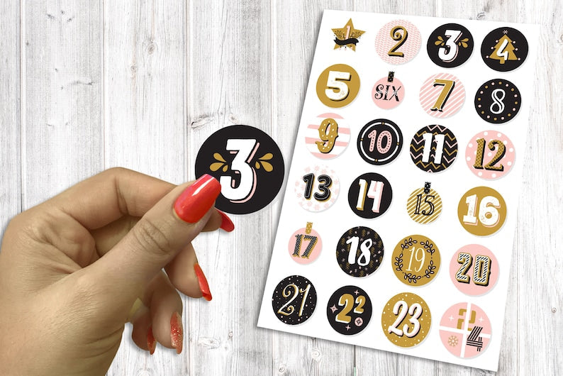 Calendrier de l'Avent avec 24 Stickers Autocollants - Décoration Cadeaux de Noël