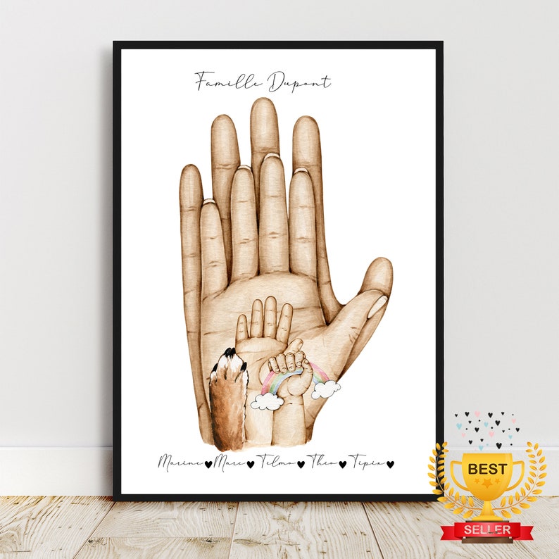 Personalisiertes Porträt, A4-Poster Familie Hand in Hand, Vatertagsgeschenk, Muttertagsgeschenk, Geburtstagsgeschenk