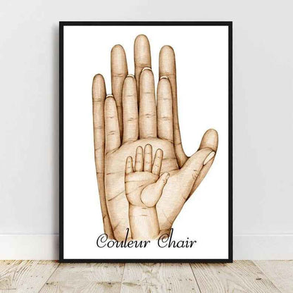 Affiche Famille Personnalisée, main dans la main, portrait personnalisé, cadeau fête des pères, cadeau fêtes des mères, cadeau d'anniversaire