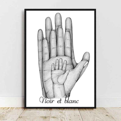 Affiche Famille Personnalisée, main dans la main, portrait personnalisé, cadeau fête des pères, cadeau fêtes des mères, cadeau d'anniversaire