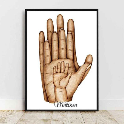 Affiche Famille Personnalisée, main dans la main, portrait personnalisé, cadeau fête des pères, cadeau fêtes des mères, cadeau d'anniversaire