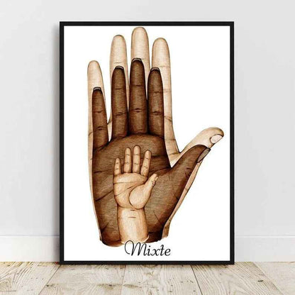 Affiche Famille Personnalisée, main dans la main, portrait personnalisé, cadeau fête des pères, cadeau fêtes des mères, cadeau d'anniversaire