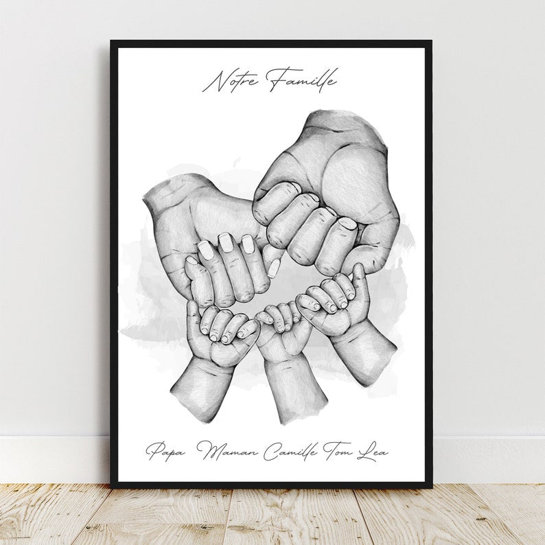 Affiche Famille Personnalisée - Portrait Papa Maman Enfant - Cadeau Personnalisé Fête des Pères et Fête des Mères - Personnalisation Couleur et Texte