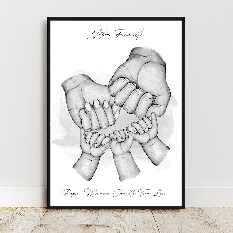 Affiche famille personnalisée, format A4-A5-A6, sans cadre, cadeau papa, cadeau maman, portrait de famille, cadeau personnalisé pas cher