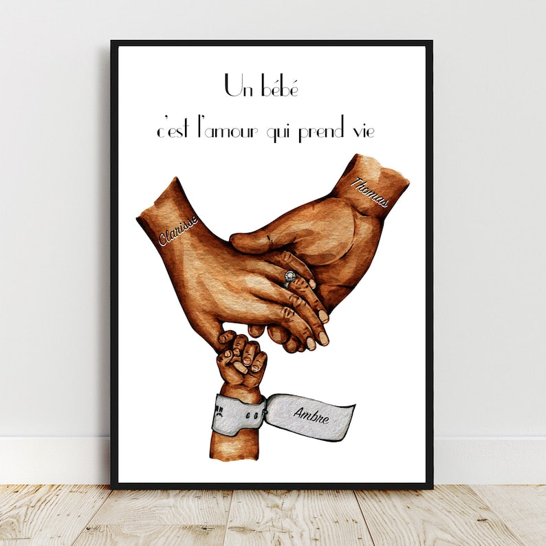 Cadeau de naissance personnalisé, Affiche bracelet de naissance, cadeau nouveaux parents, cadeau fête des pères, fêtes des mères