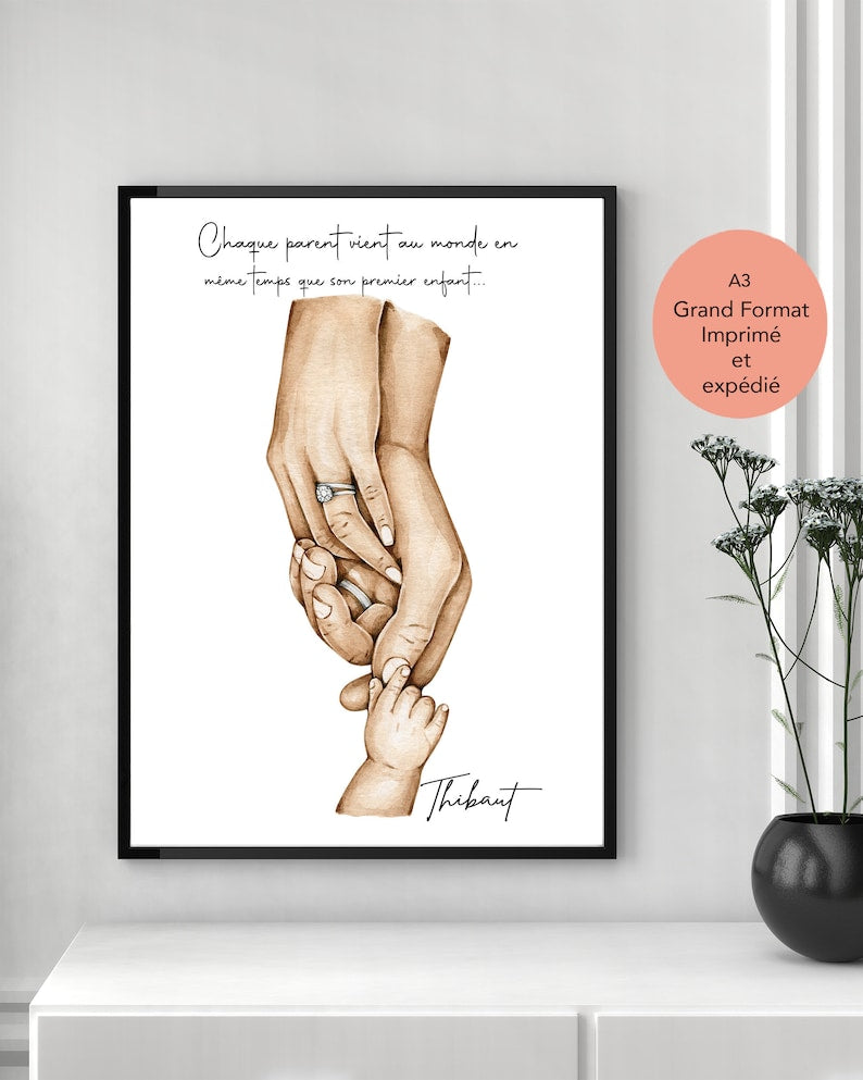 Affiche famille personnalisée, atelier artisanal français, format A3 imprimée et expédiée, cadeau de naissance, cadeau personnalisé pas cher