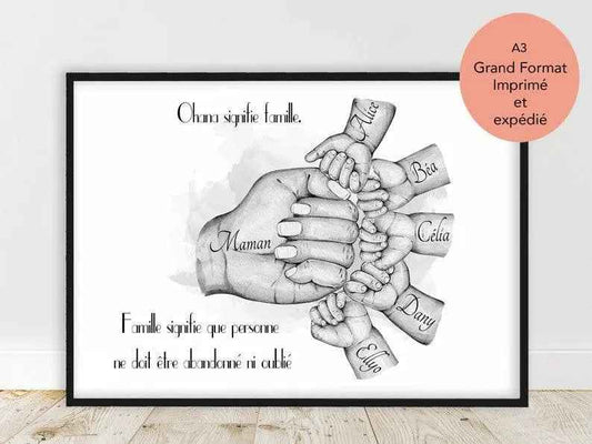 Personalized family poster, French, printed and shipped, mom gift, grandma gift, wife gift, text and color customization
