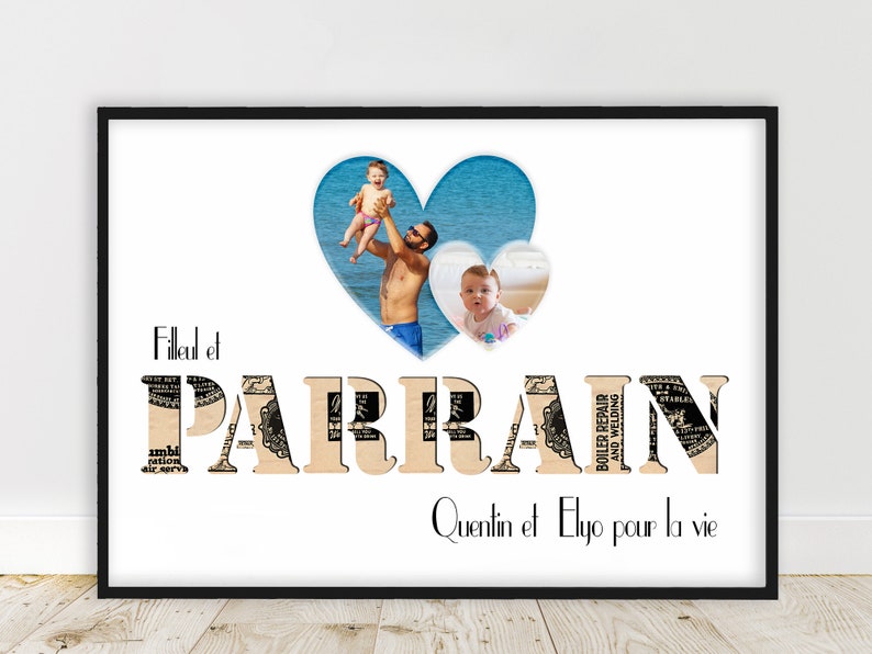 Regalo per padrino e madrina personalizzato, poster personalizzato con fotografia, regalo battesimo per ragazza, regalo battesimo