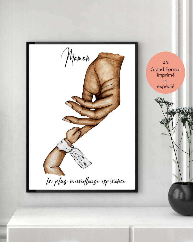 Affiche famille personnalisée, format au choix, affiche bébé, bracelet de naissance, cadeau de naissance, cadeau pour maman, imprimée et expédiée