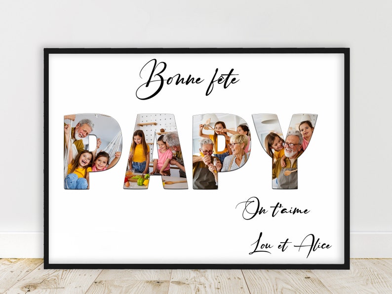 Idee cadeau pour papa, Affiche photo personnalisée bonne fête papa, format A4 et A3, vendue avec ou sans cadre, bonne fête des pères