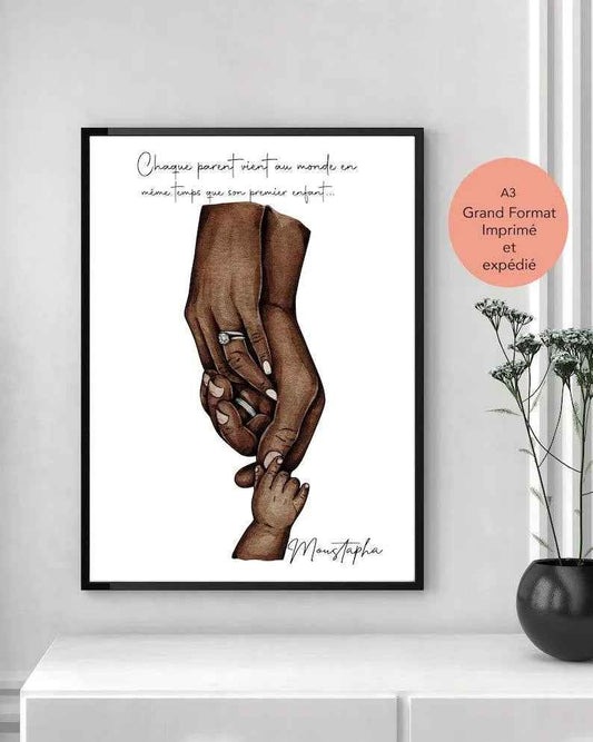 Personalized family poster, French artisanal workshop, A3 format printed and shipped, birth gift, inexpensive personalized gift