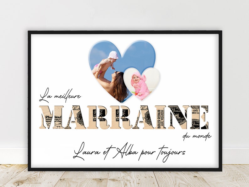 Regalo per padrino e madrina personalizzato, poster personalizzato con fotografia, regalo battesimo per ragazza, regalo battesimo