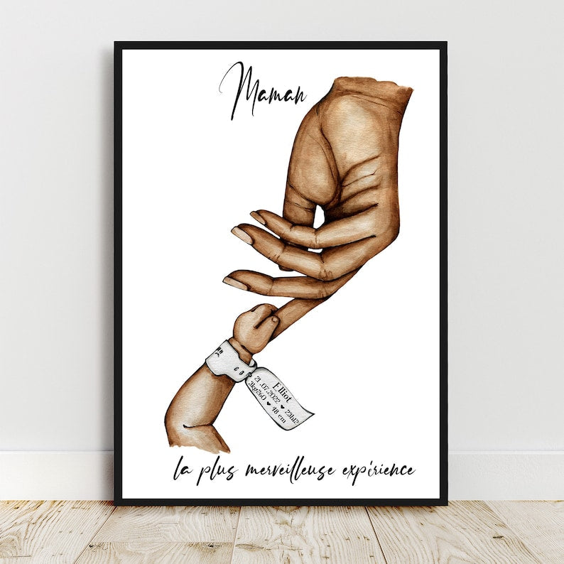 Affiche famille personnalisée, format au choix, affiche bébé, bracelet de naissance, cadeau de naissance, cadeau pour maman, imprimée et expédiée