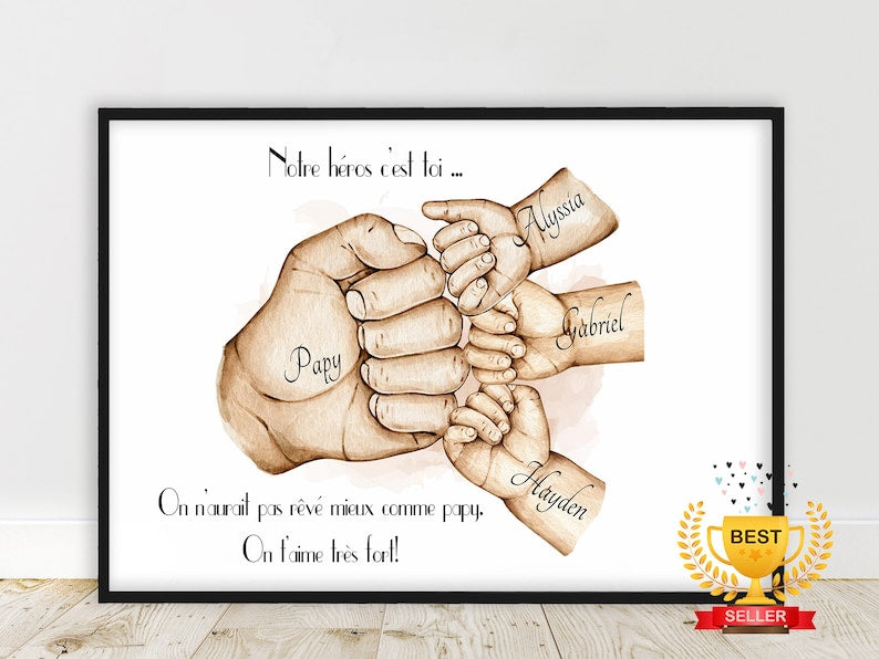 Cadeau pour PARRAIN , Affiche A4 ou A3, cadeau pour baptême, portait check parrain et filleule, couleur et texte personnalisables