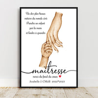 Affiche A4 pour Maîtresse, Nounou, Aesh, Atsem, nombre d'enfant personnalisable, cadeau fin d'année scolaire