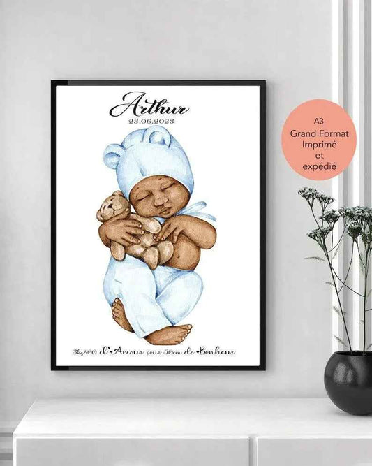 Birth gifts, Personalized A3 poster, printed and shipped, baby announcement idea, Father's Day, Mother's Day, young parent, family