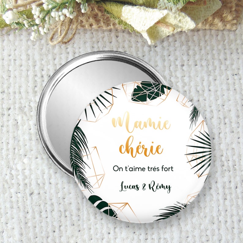 pocket mirror, personalized badge or magnet, gift ideas for grandma, for Grandmother's Day, size 75mm