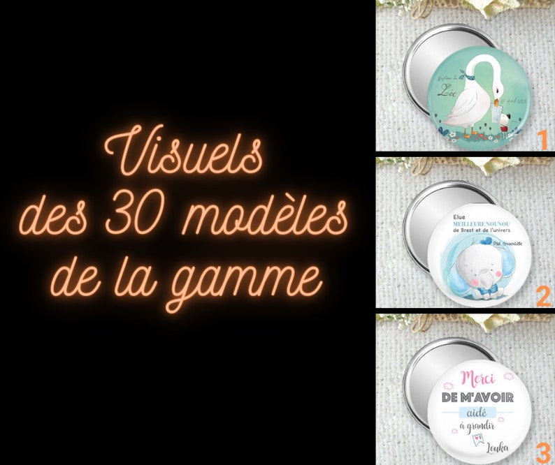 miroir de poche, badge ou magnet personnalisé, cadeau pour une nounou en fin de contrat, offrir un cadeau à sa nounou, taille 75mm