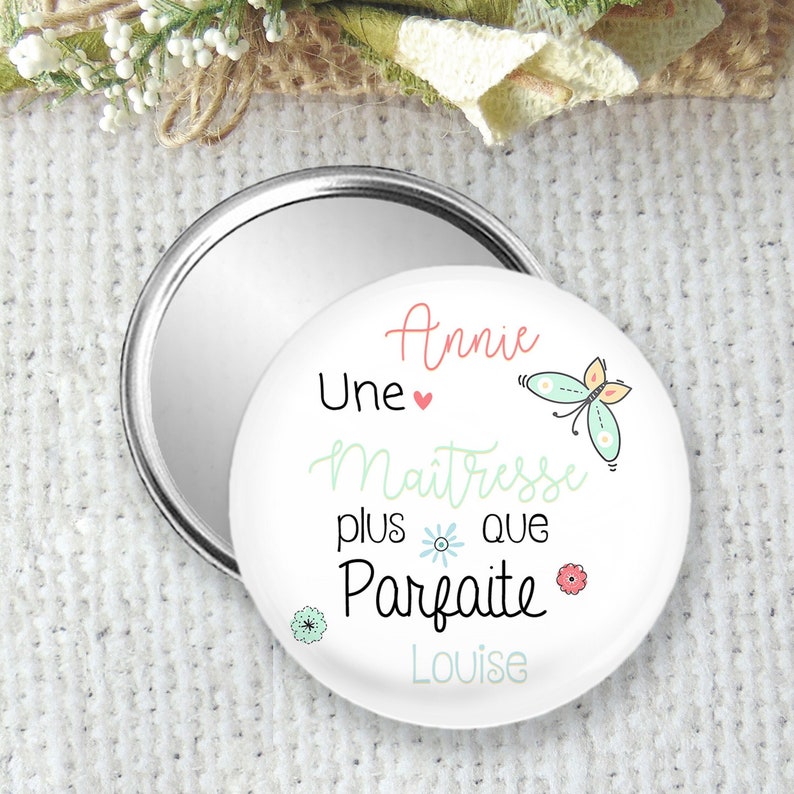 pocket mirror, personalized badge or magnet, gift for a school teacher, give a gift to your teacher, size 75mm