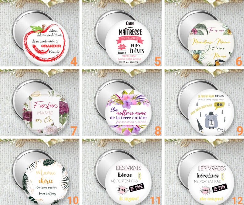 pocket mirror, personalized badge or magnet, gift for a school teacher, give a gift to your teacher, size 75mm