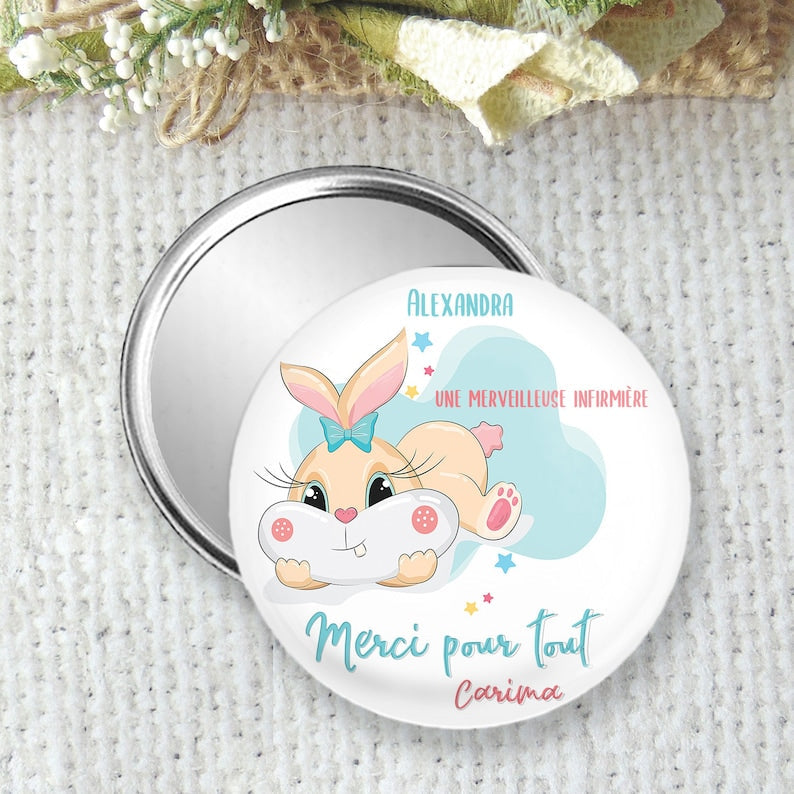 personalized gift nurse, pocket mirror, badge or magnet, gift for nursing staff, thank you, size 75mm