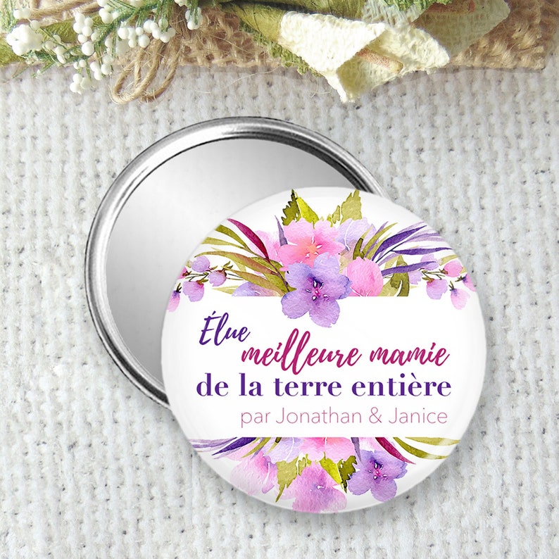 pocket mirror, personalized badge or magnet, gift ideas for grandma, for Grandmother's Day, size 75mm, grandma's party