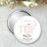 miroir de poche, badge ou magnet personnalisé taille 75mm, idee cadeau pour othophoniste