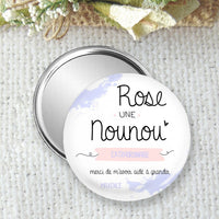 miroir de poche, badge ou magnet personnalisé, cadeau pour une nounou en fin de contrat, offrir un cadeau à sa nounou, taille 75mm