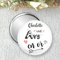 Pocket mirror, personalized badge or magnet 75mm, gift idea for a gold Avs, school gift, end of school year thank you idea